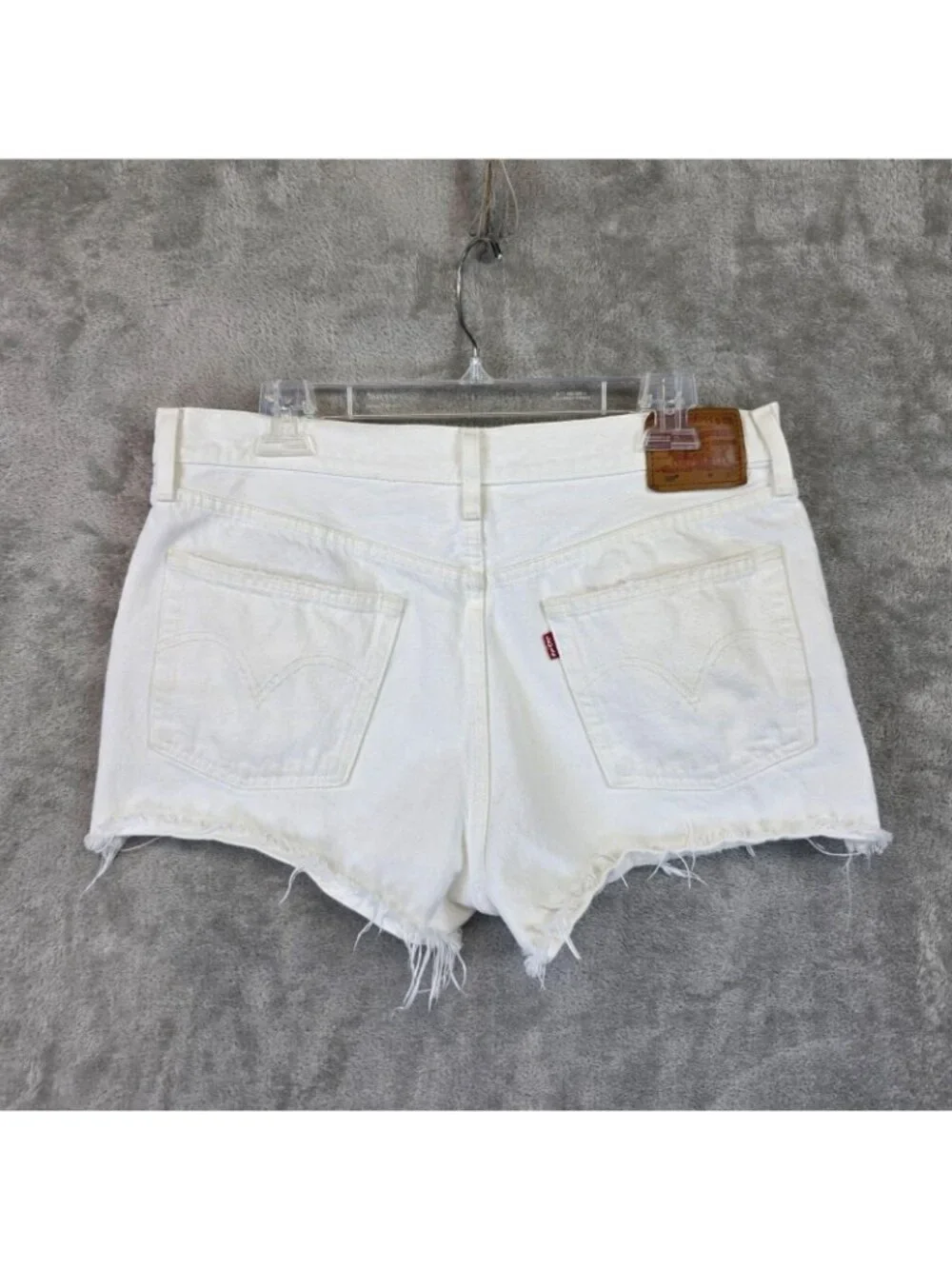 Levi's 501 Premium Shorts Womens W32 White Denim Cutoff Button Fly Frayed Hem